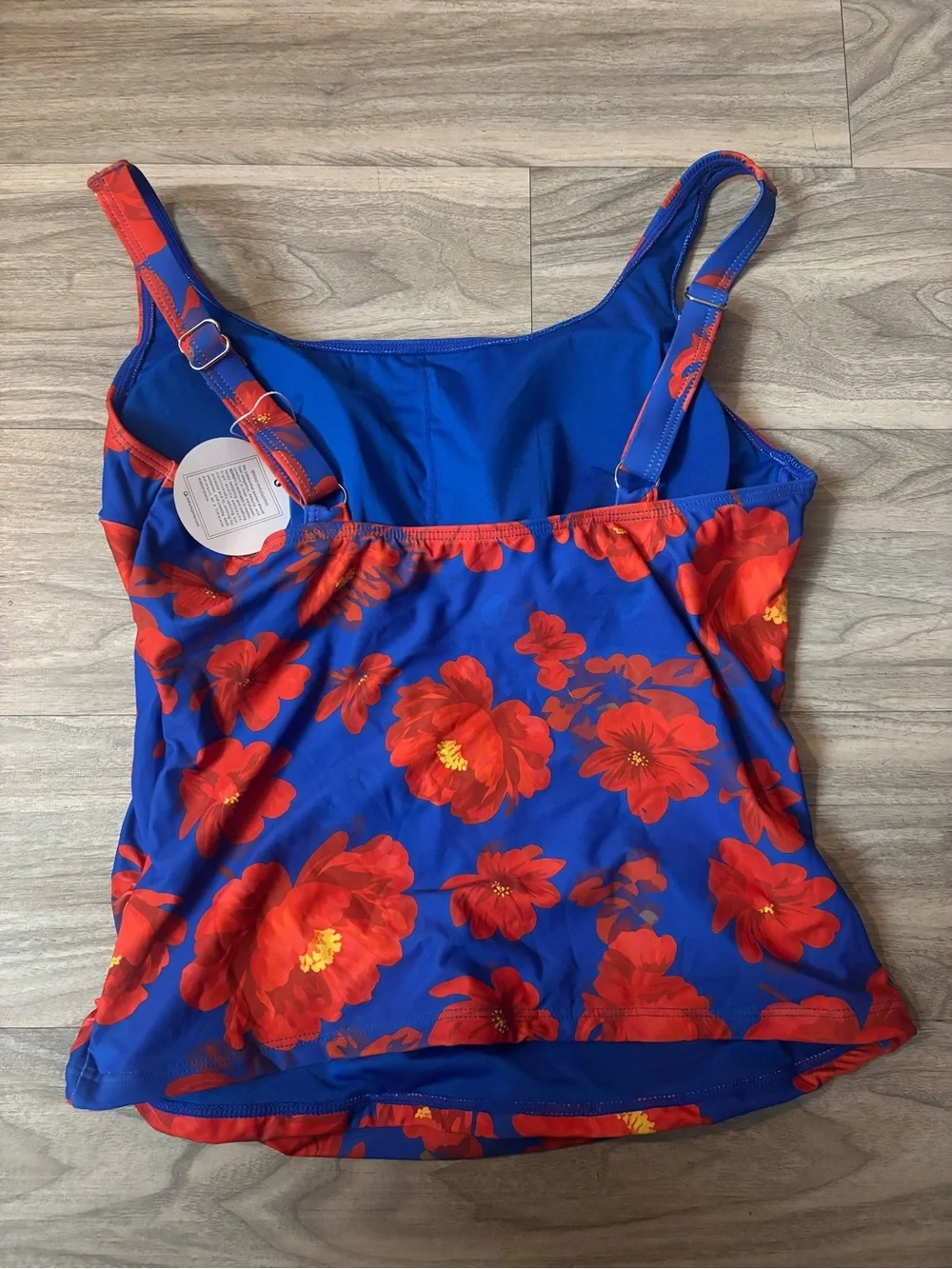 BreezyFit Women’s Blue Floral Tankini Top with Red Bloom Print
